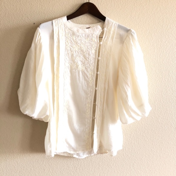 Free People || Ivory Button Blouse - Picture 2 of 10